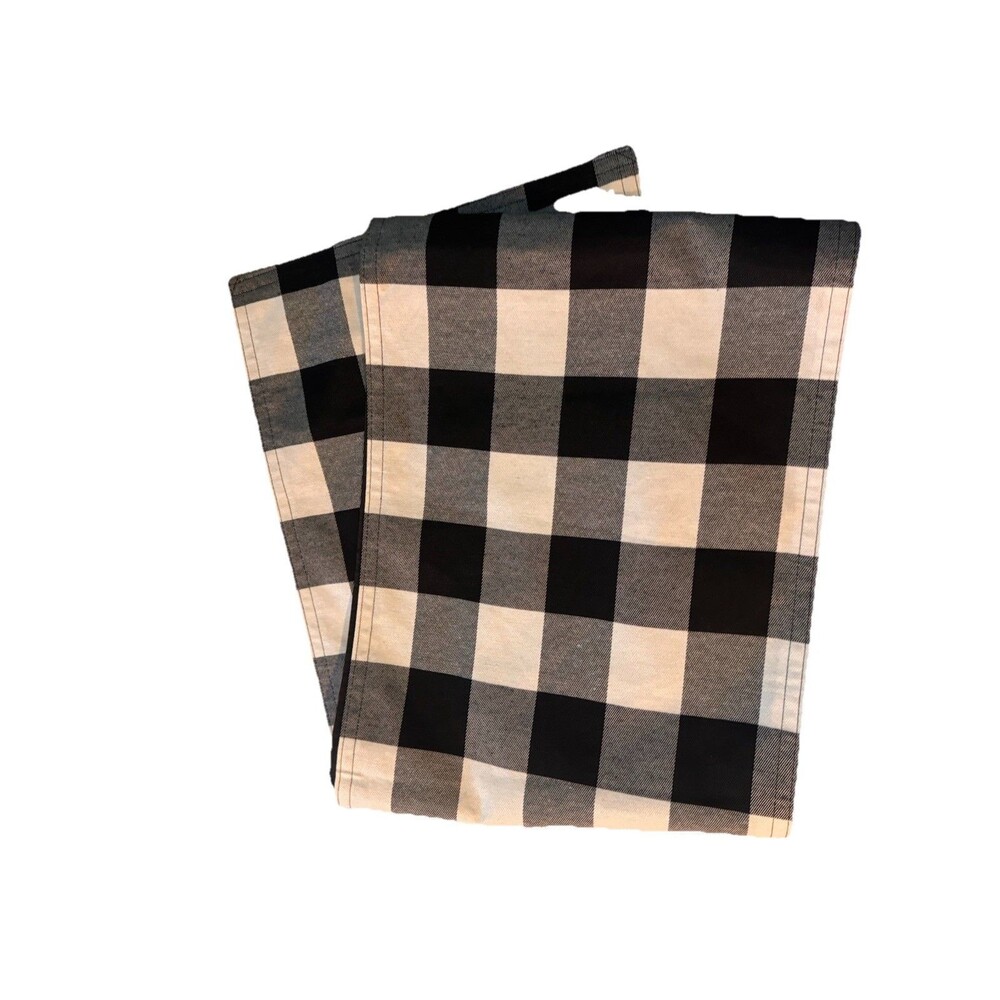 Jacquard Table Runner Black&white Plaid Design 70” X 13”